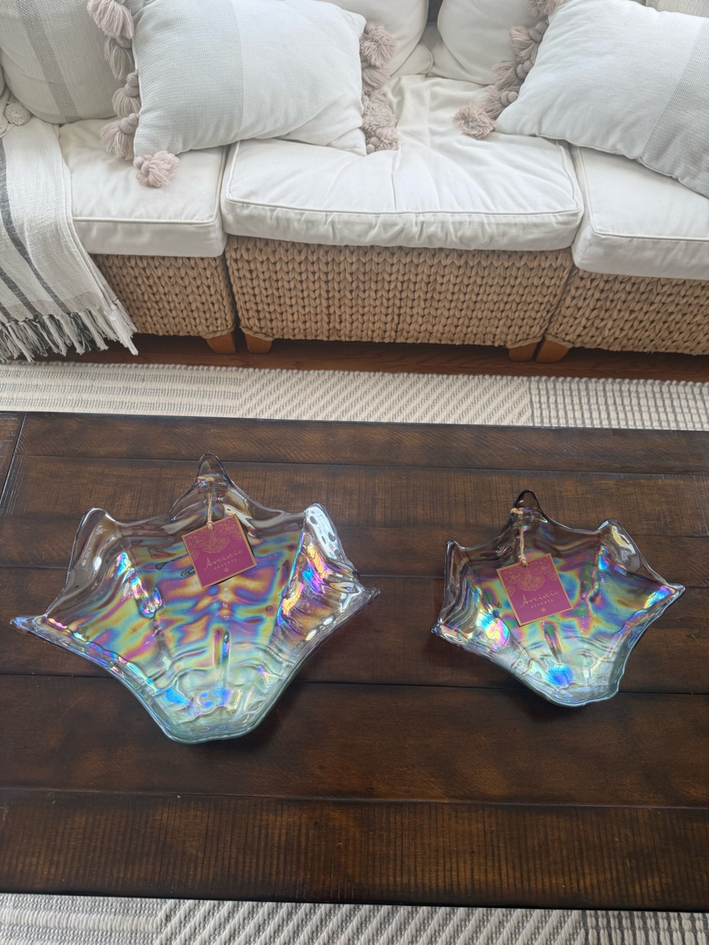 Iridescent Seashell Glass Decorative Bowls - Set of 2